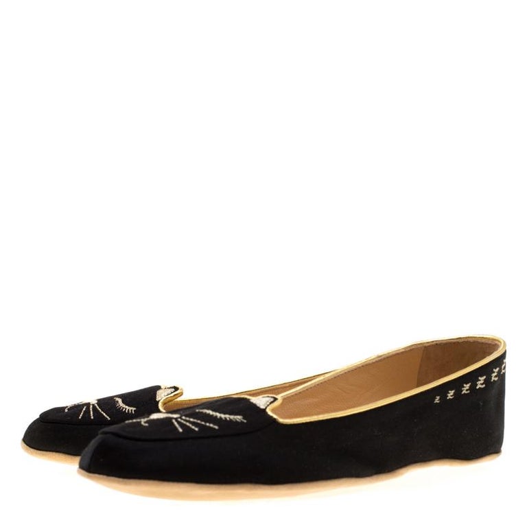 Charlotte Olympia Black Satin Cat Nap Slipper Set S at 1stDibs