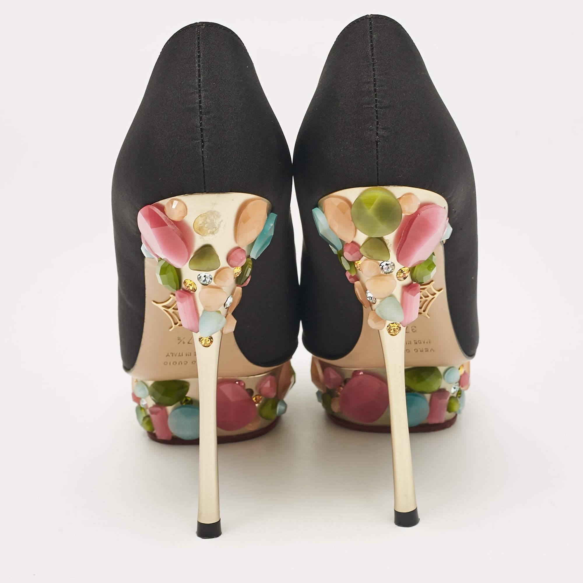 Charlotte Olympia Schwarze Satin Dolly Plateau Pumps Größe 37,5 1