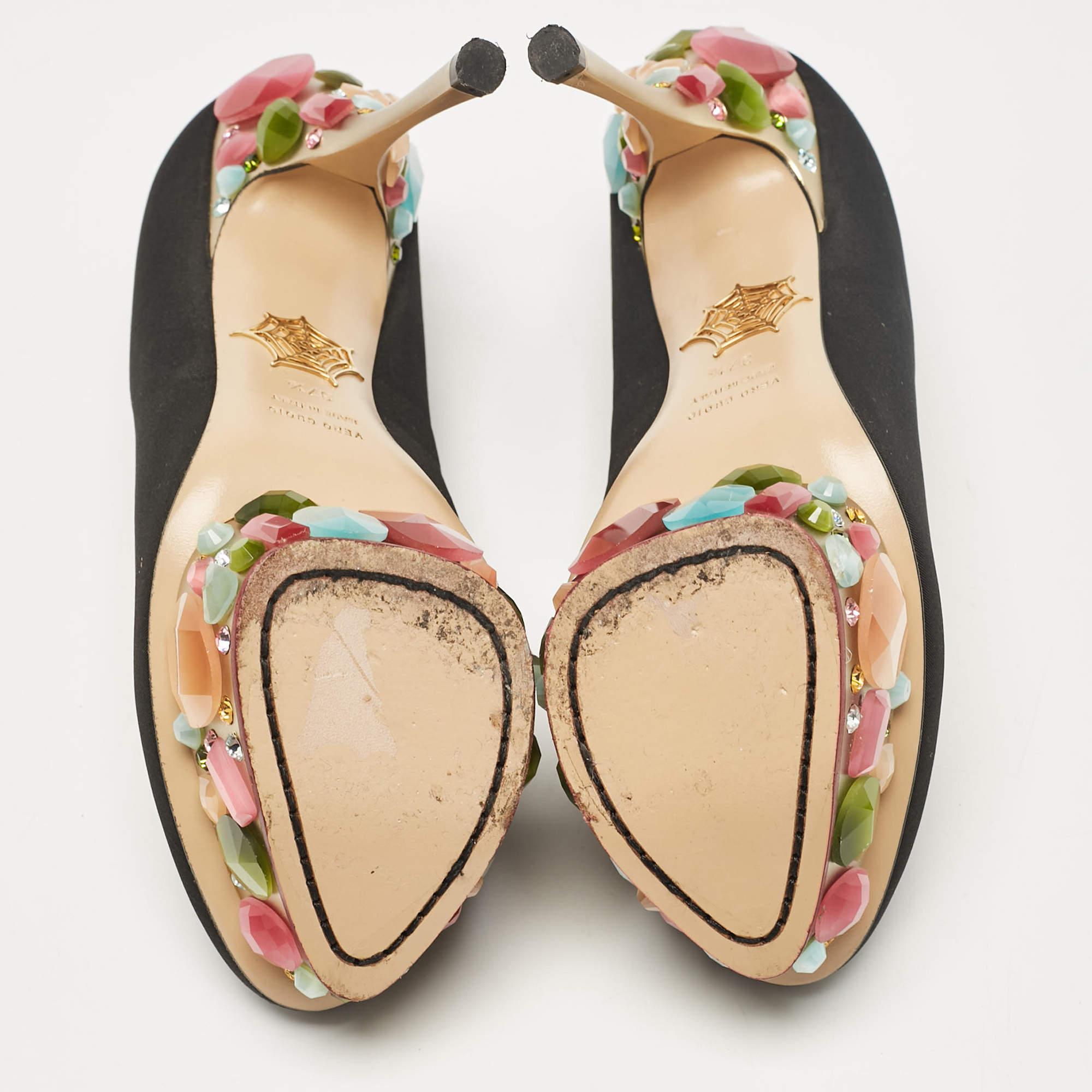 Charlotte Olympia Schwarze Satin Dolly Plateau Pumps Größe 37,5 2