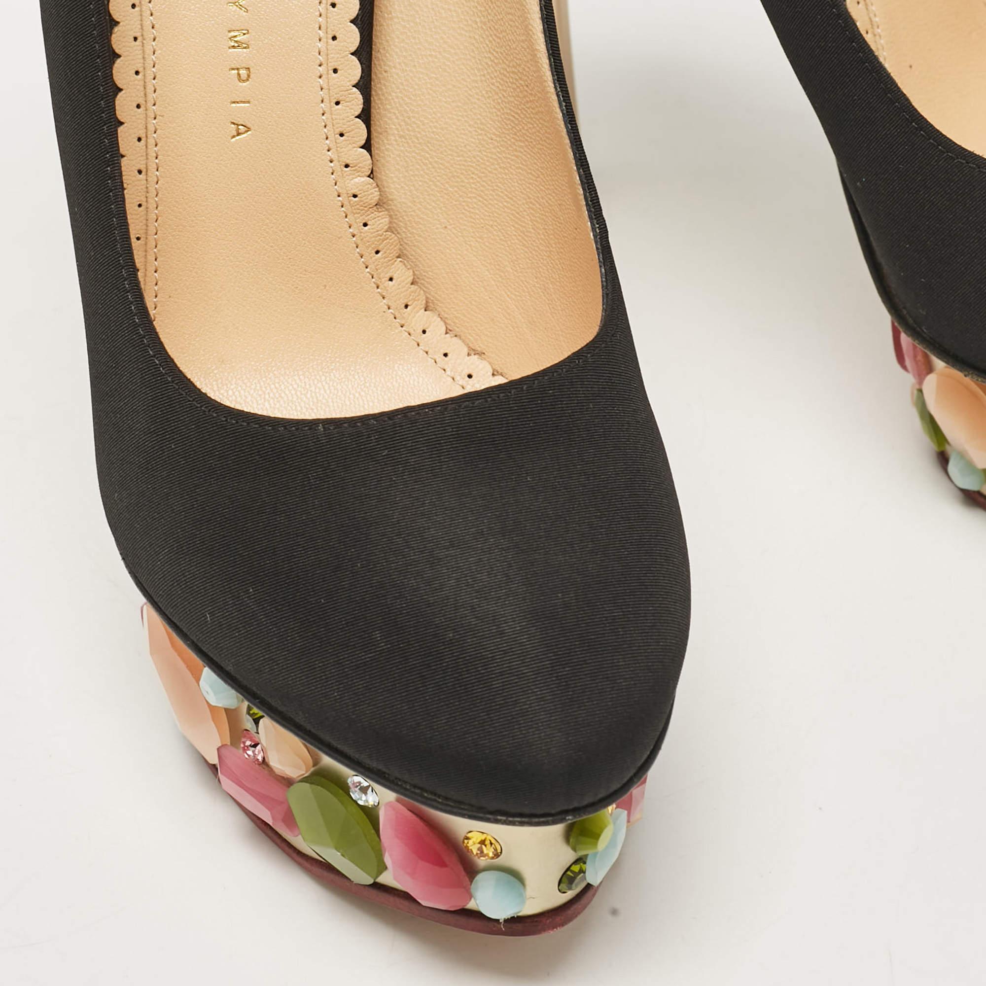 Charlotte Olympia Schwarze Satin Dolly Plateau Pumps Größe 37,5 3