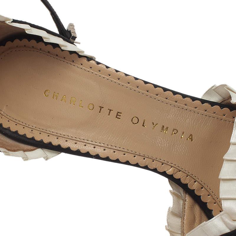 Charlotte Olympia Black Satin Masquerade Ankle Strap Platform Sandals Size 38 For Sale 2