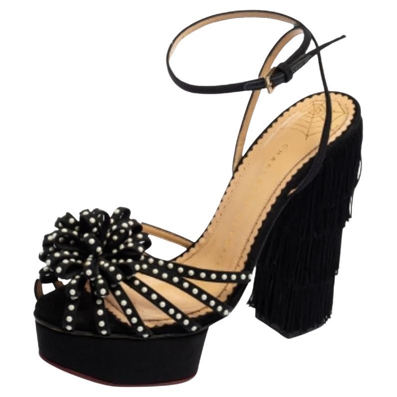 Charlotte Olympia Black Satin Miss Cha Cha Platform Sandals Size 37