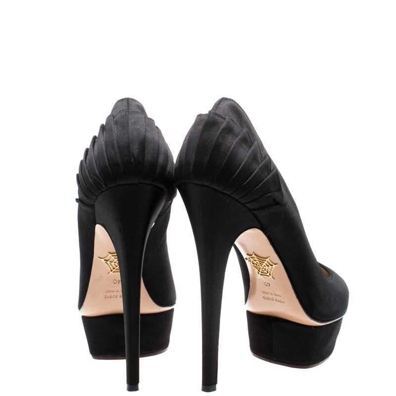 Charlotte Olympia Black Satin Paloma Fan Pleat Platform Pumps Size 40 1