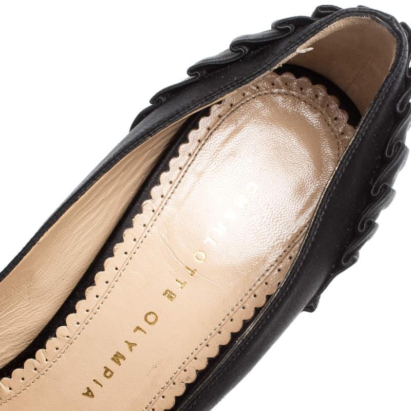 Charlotte Olympia Black Satin Paloma Fan Pleat Platform Pumps Size 40 3
