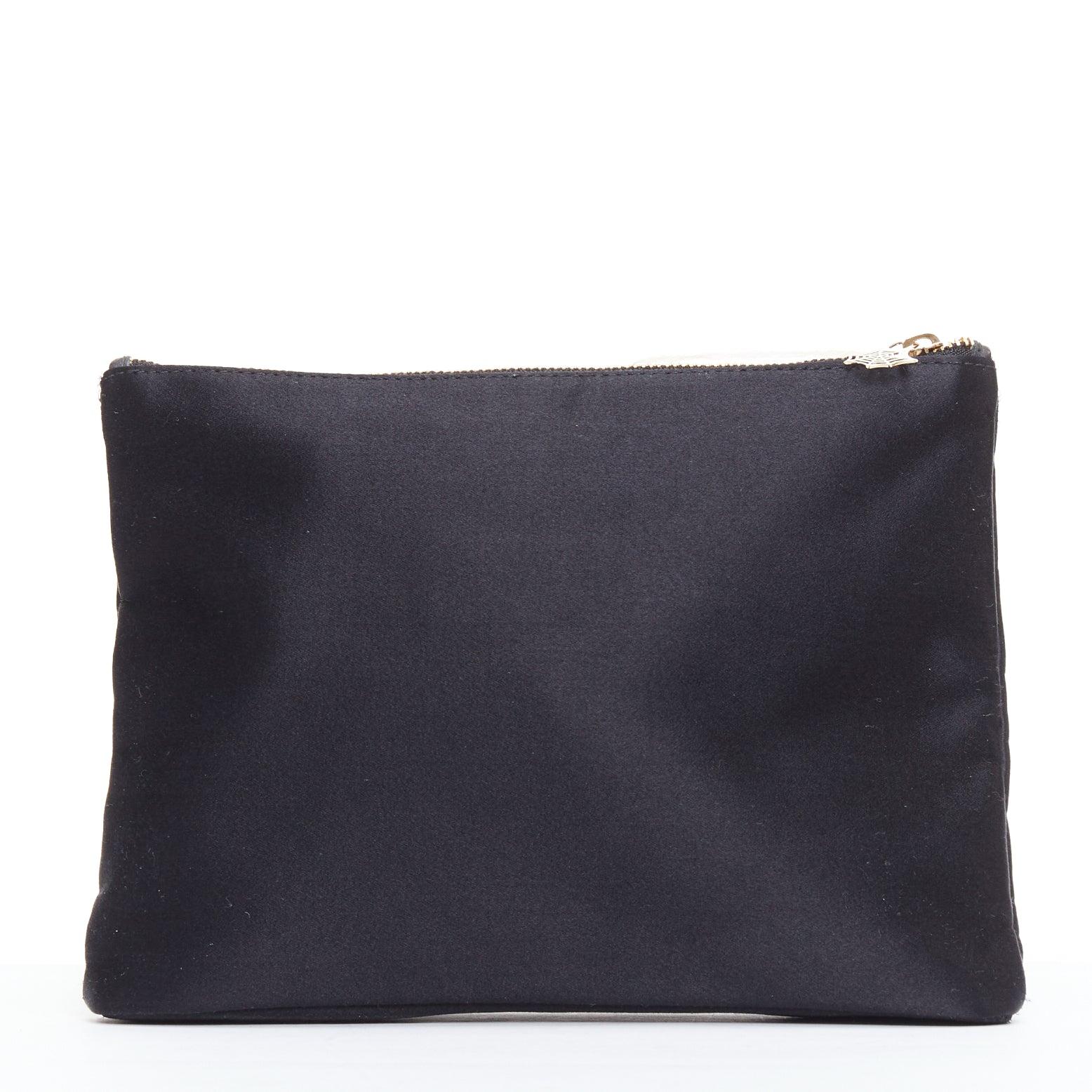 CHARLOTTE OLYMPIA black satin surrealist blue eye embroidery pouch bag In Good Condition For Sale In Hong Kong, NT