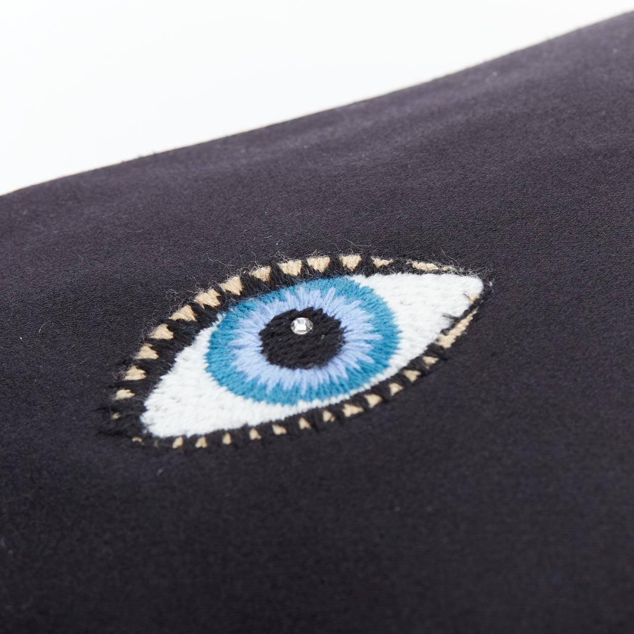CHARLOTTE OLYMPIA black satin surrealist blue eye embroidery pouch bag For Sale 1