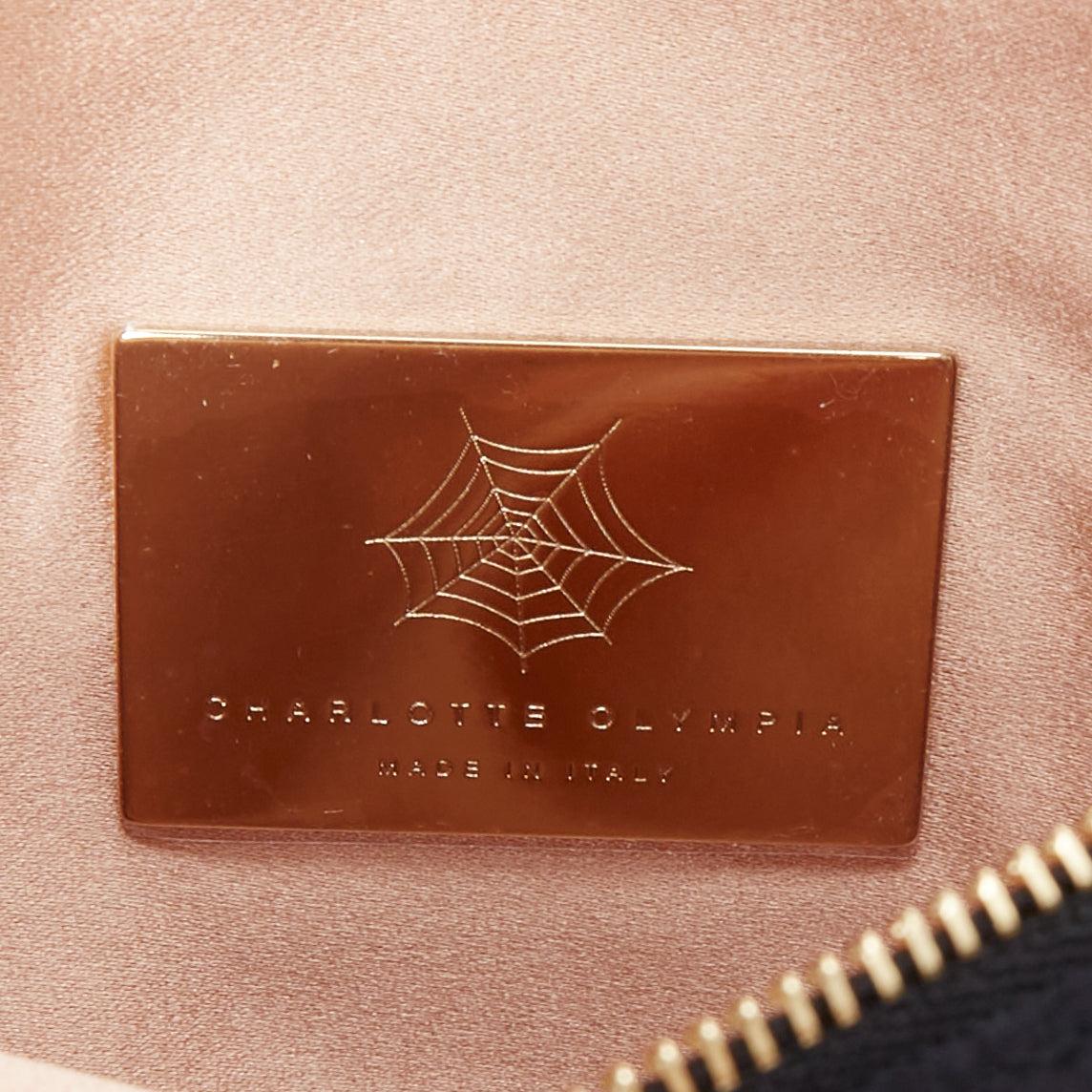 CHARLOTTE OLYMPIA black satin surrealist blue eye embroidery pouch bag For Sale 4