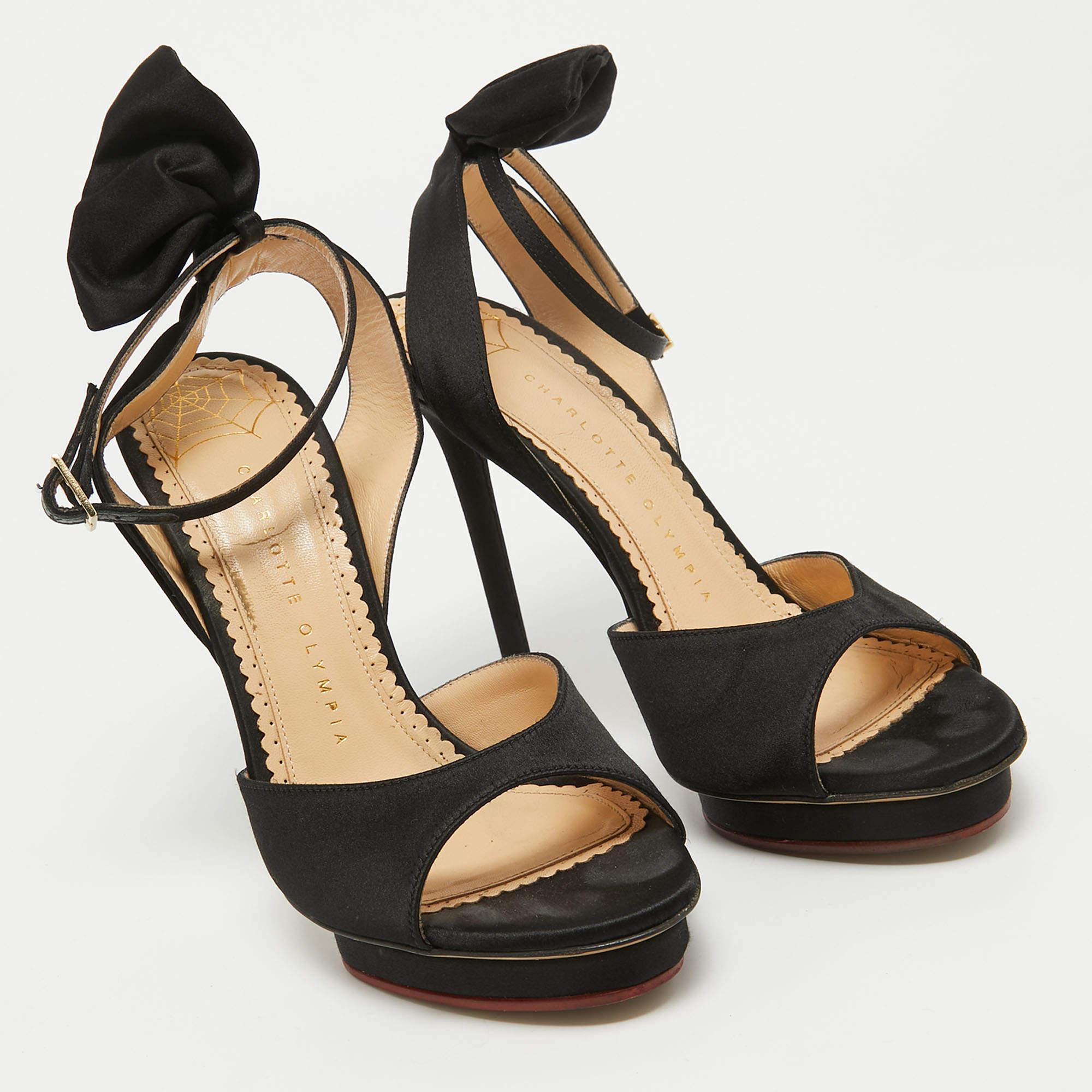 Women's Charlotte Olympia Black Satin Wallace Sandals Size 38 For Sale