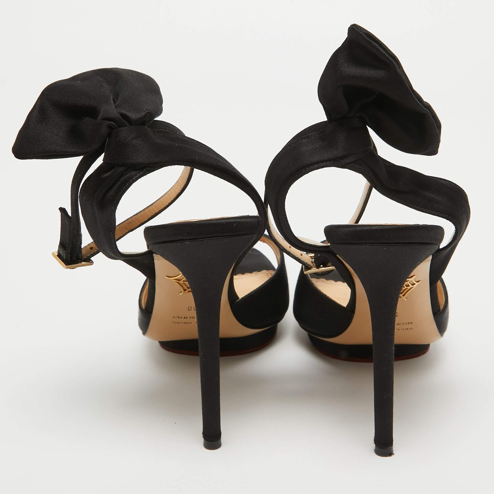 Charlotte Olympia Black Satin Wallace Sandals Size 38 For Sale 1
