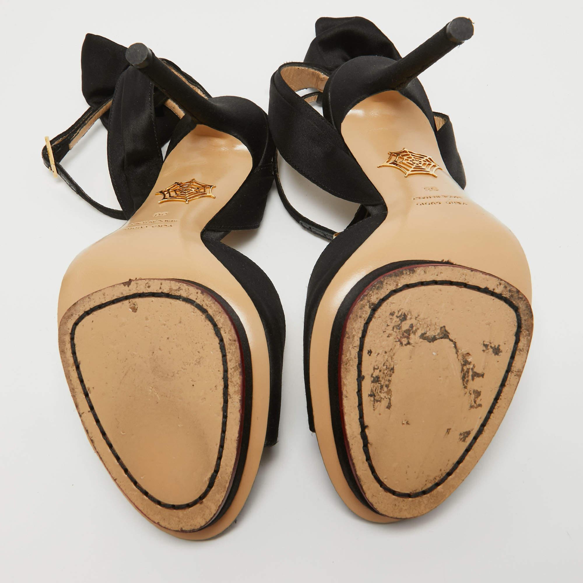 Charlotte Olympia Black Satin Wallace Sandals Size 38 For Sale 2