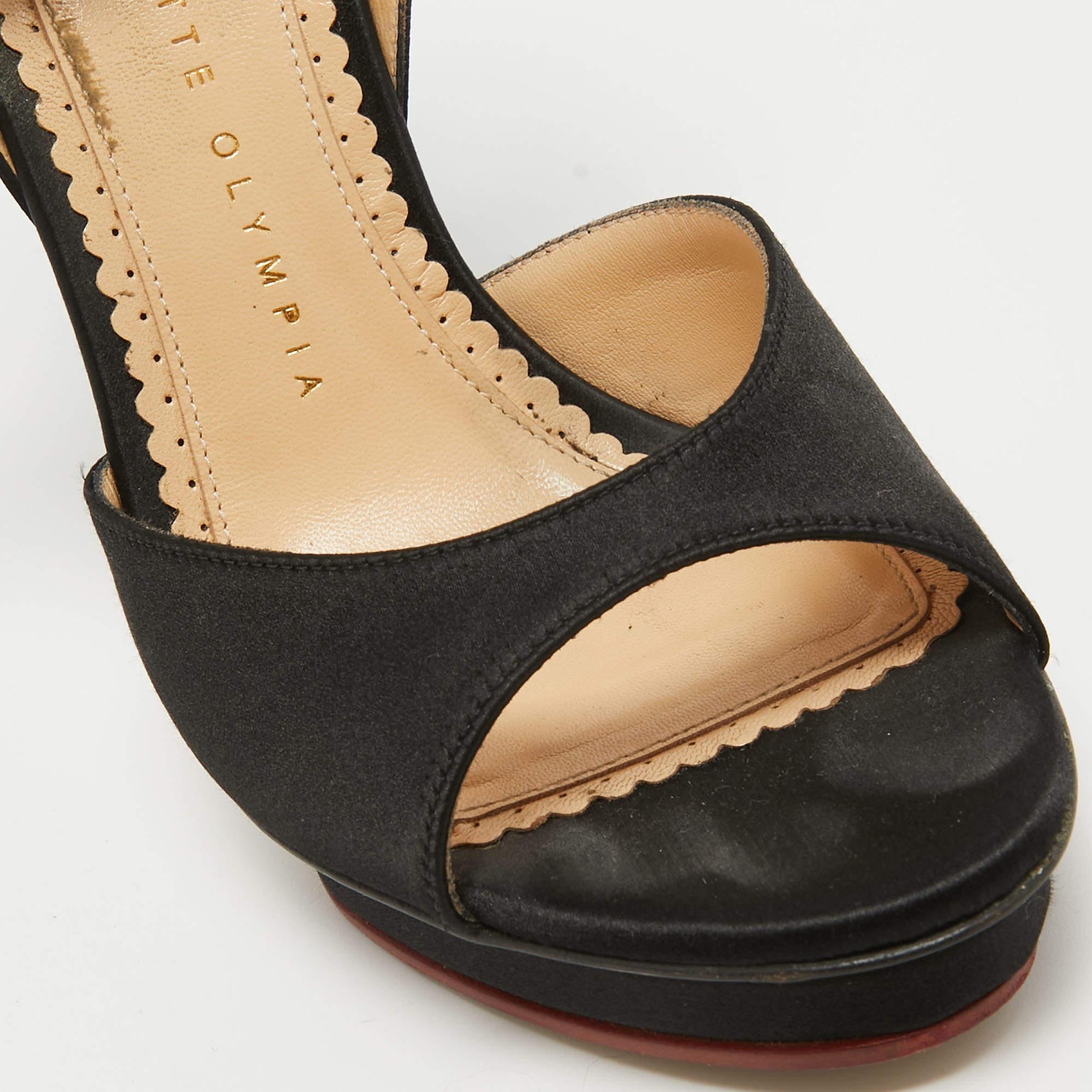 Charlotte Olympia Black Satin Wallace Sandals Size 38 For Sale 3