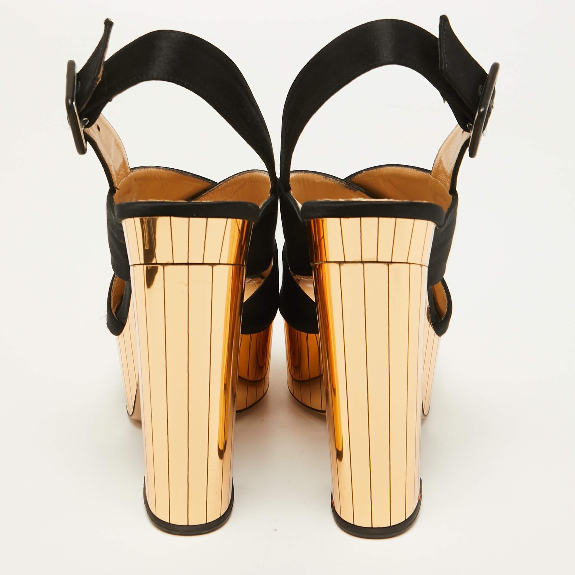Women's Charlotte Olympia Black Satin Wedge Ankle Strap Sandals Size 36