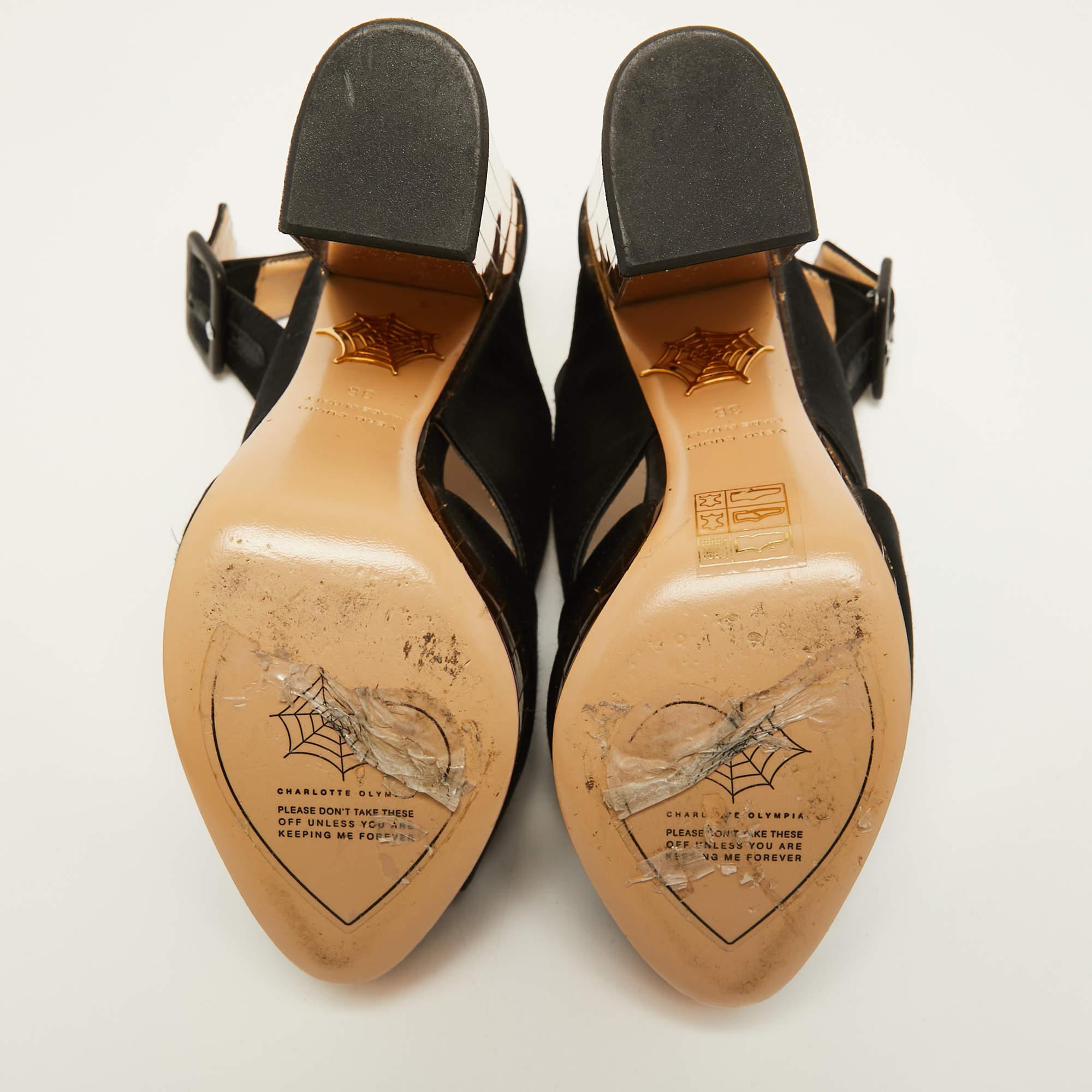Charlotte Olympia Black Satin Wedge Ankle Strap Sandals Size 36 1