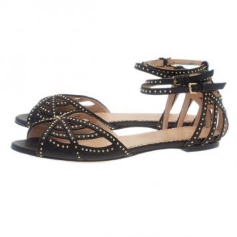 Charlotte Olympia - Sandales à brides Octavia en cuir noir clouté - Taille 35,5 Excellent état - En vente à Dubai, Al Qouz 2