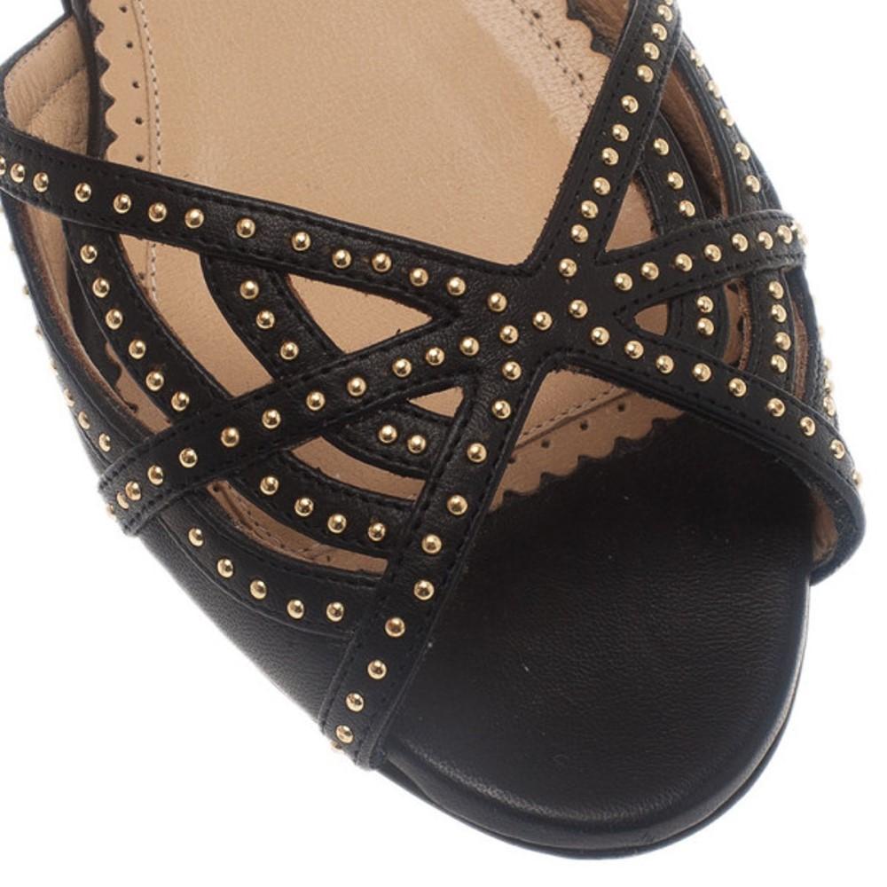 Charlotte Olympia Black Studded Leather Octavia Strappy Sandals Size 35.5 For Sale 4