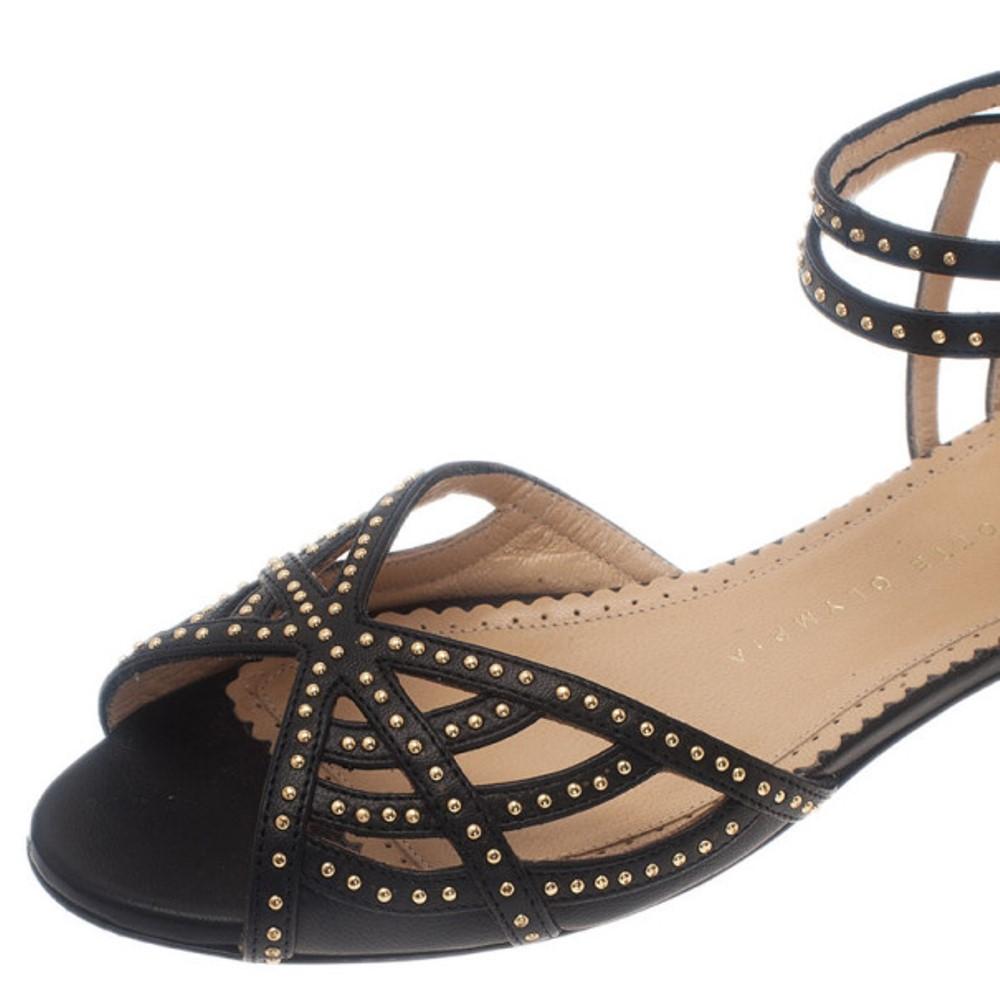 Charlotte Olympia Black Studded Leather Octavia Strappy Sandals Size 35.5 For Sale 5