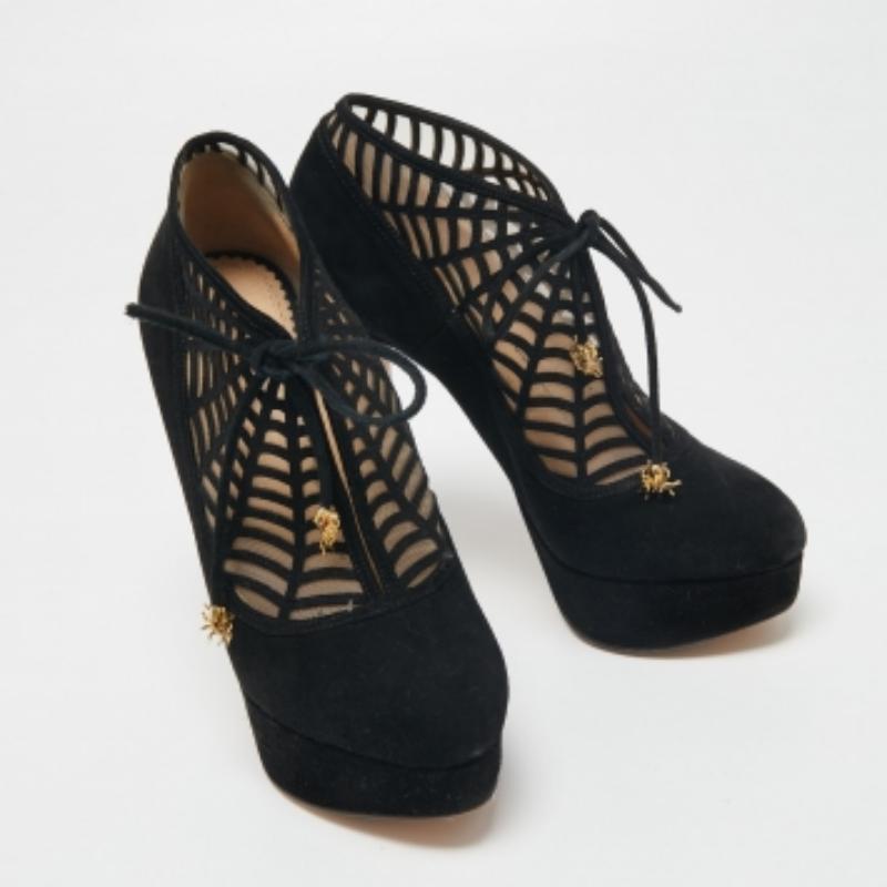 Charlotte Olympia Bottines Minerva Web en daim et maille noire taille 37 Pour femmes en vente