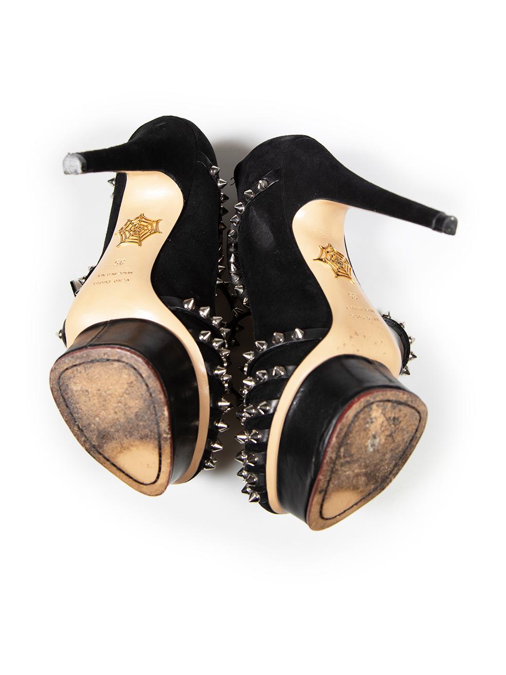 Women's Charlotte Olympia Black Suede Angry Portia Heels Size IT 35 For Sale