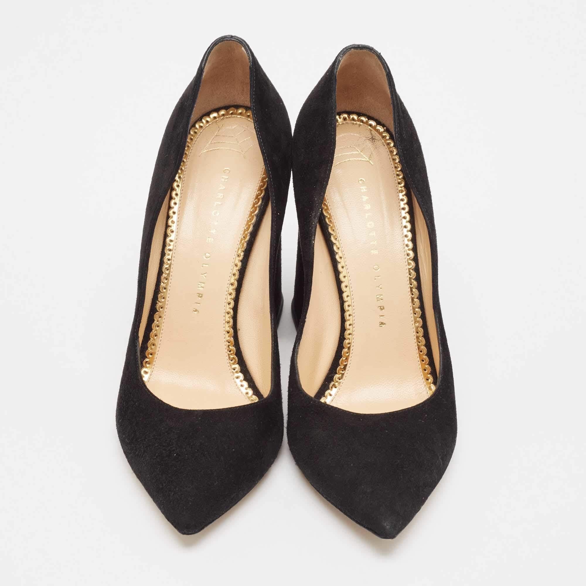 Noir Charlotte Olympia - Escarpins en daim noir à talon bloc - Taille 39 en vente