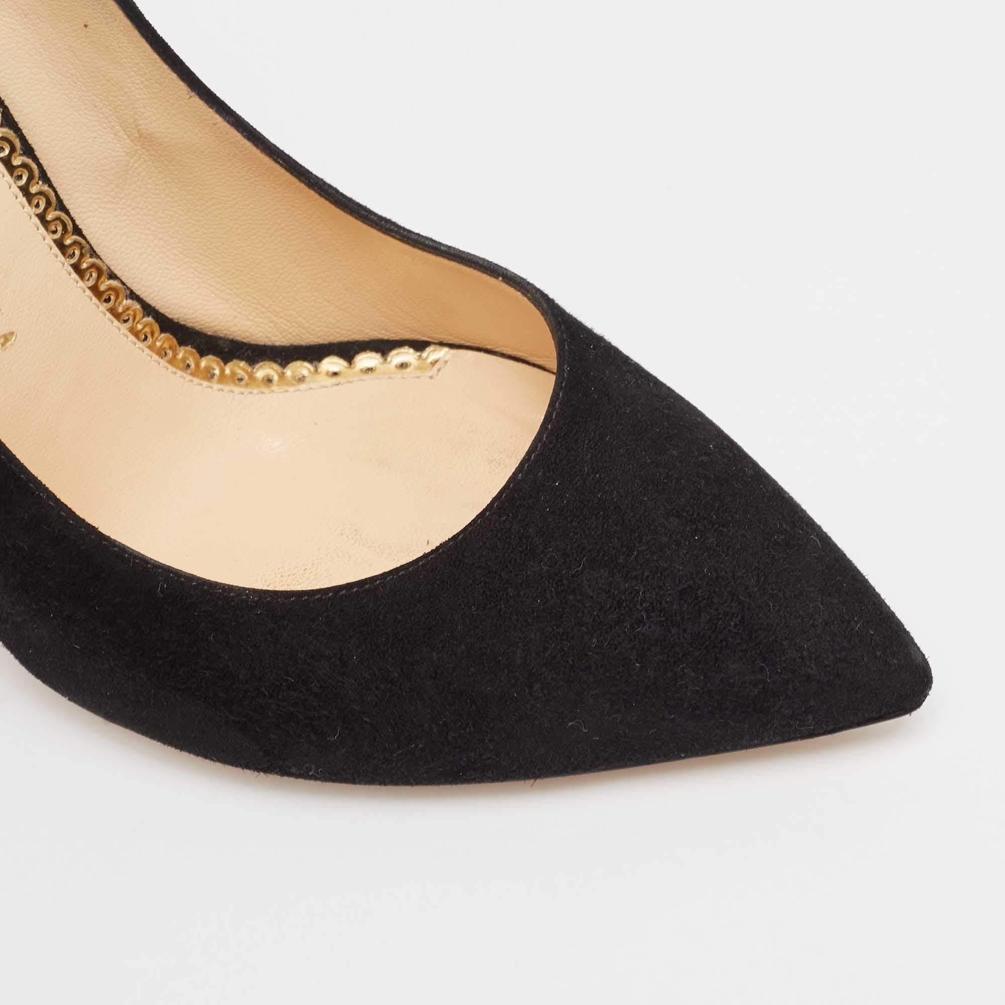 Charlotte Olympia - Escarpins en daim noir à talon bloc - Taille 39 en vente 2