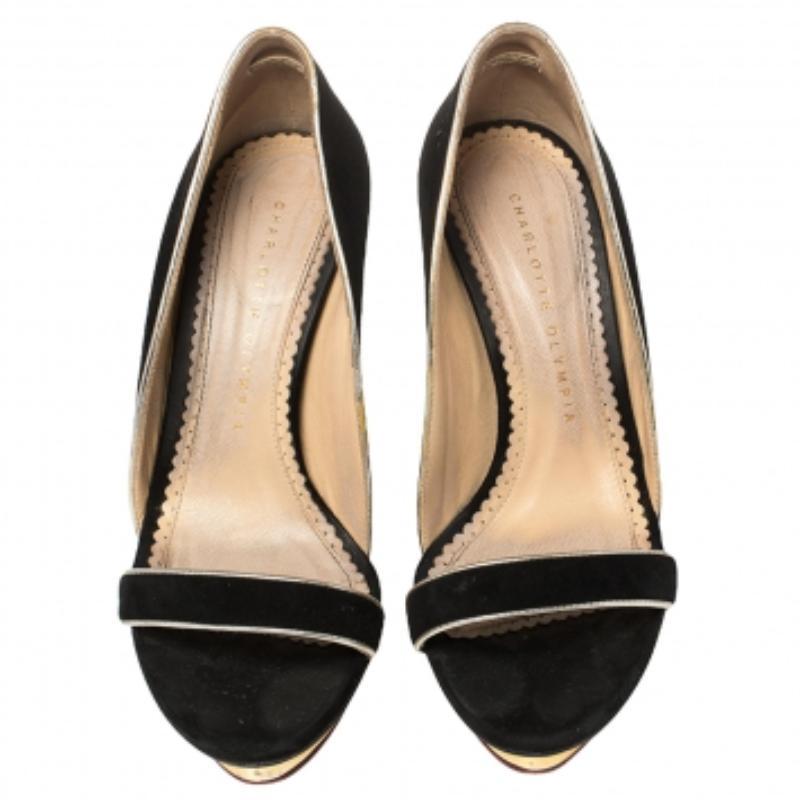 Charlotte Olympia Black Suede Christine Open Toe Sandals Size 36.5 In Fair Condition For Sale In Dubai, Al Qouz 2