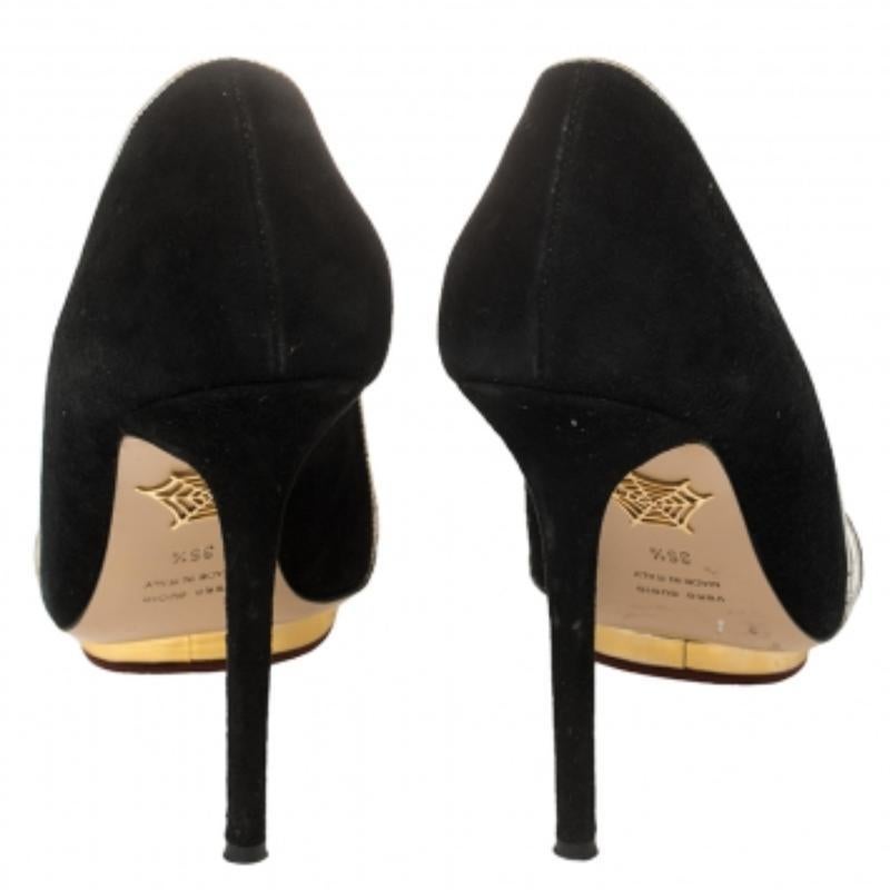 Women's Charlotte Olympia Black Suede Christine Open Toe Sandals Size 36.5 For Sale
