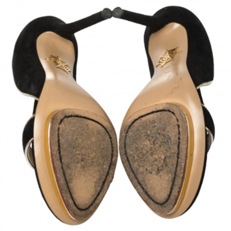 Charlotte Olympia Black Suede Christine Open Toe Sandals Size 36.5 For Sale 1