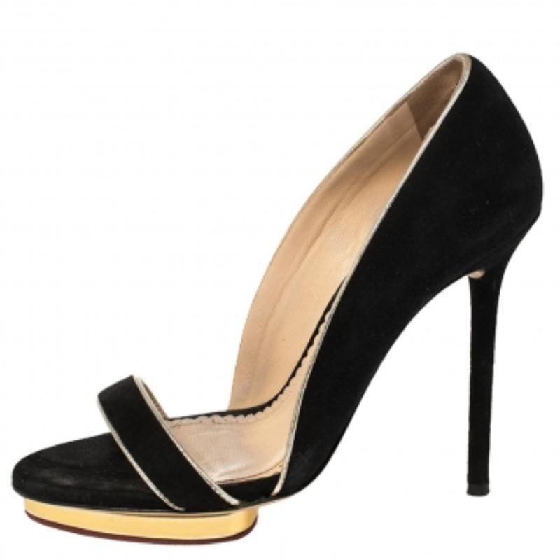 Charlotte Olympia Black Suede Christine Open Toe Sandals Size 36.5 For Sale 2