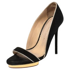 Charlotte Olympia Black Suede Christine Open Toe Sandals Size 36.5
