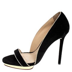 Charlotte Olympia Black Suede Christine Open Toe Sandals Size 38.5