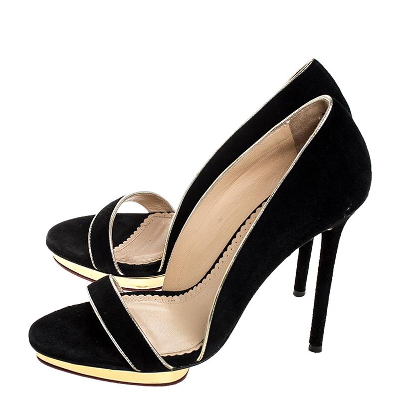 Charlotte Olympia Black Suede Christine Open Toe Sandals Size 38.5 2