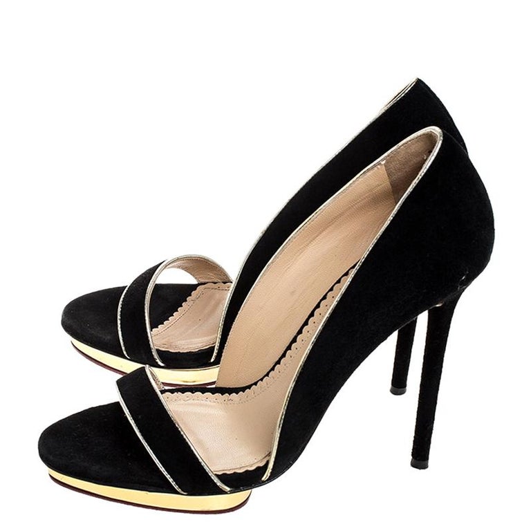 Charlotte Olympia Black Suede Christine Open Toe Sandals Size 38.5 at ...