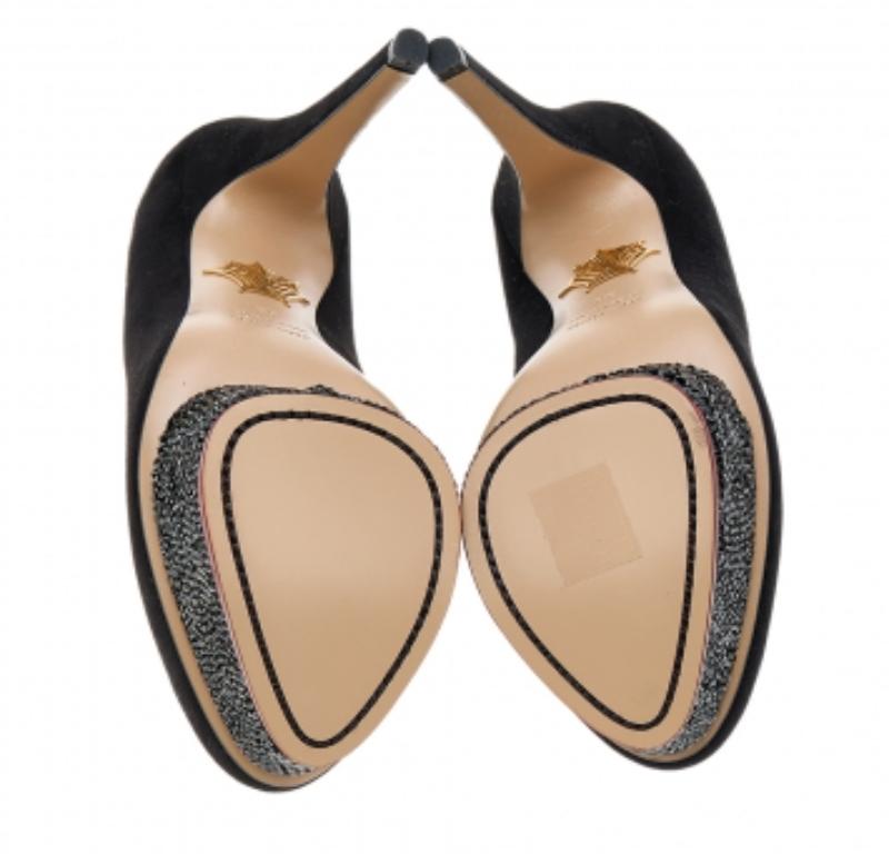 Charlotte Olympia - Escarpins à plateforme Dolly en daim noir avec ornements en cristal - Taille 38 en vente 2