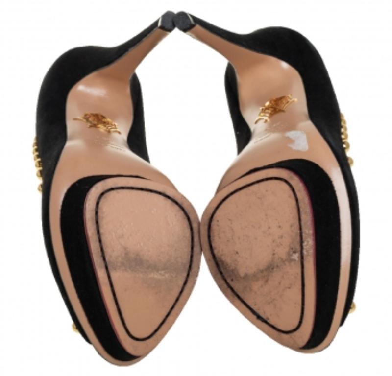 Charlotte Olympia Black Suede Daphne Studded Peep Toe Platform Pumps Size 39.5 For Sale 2