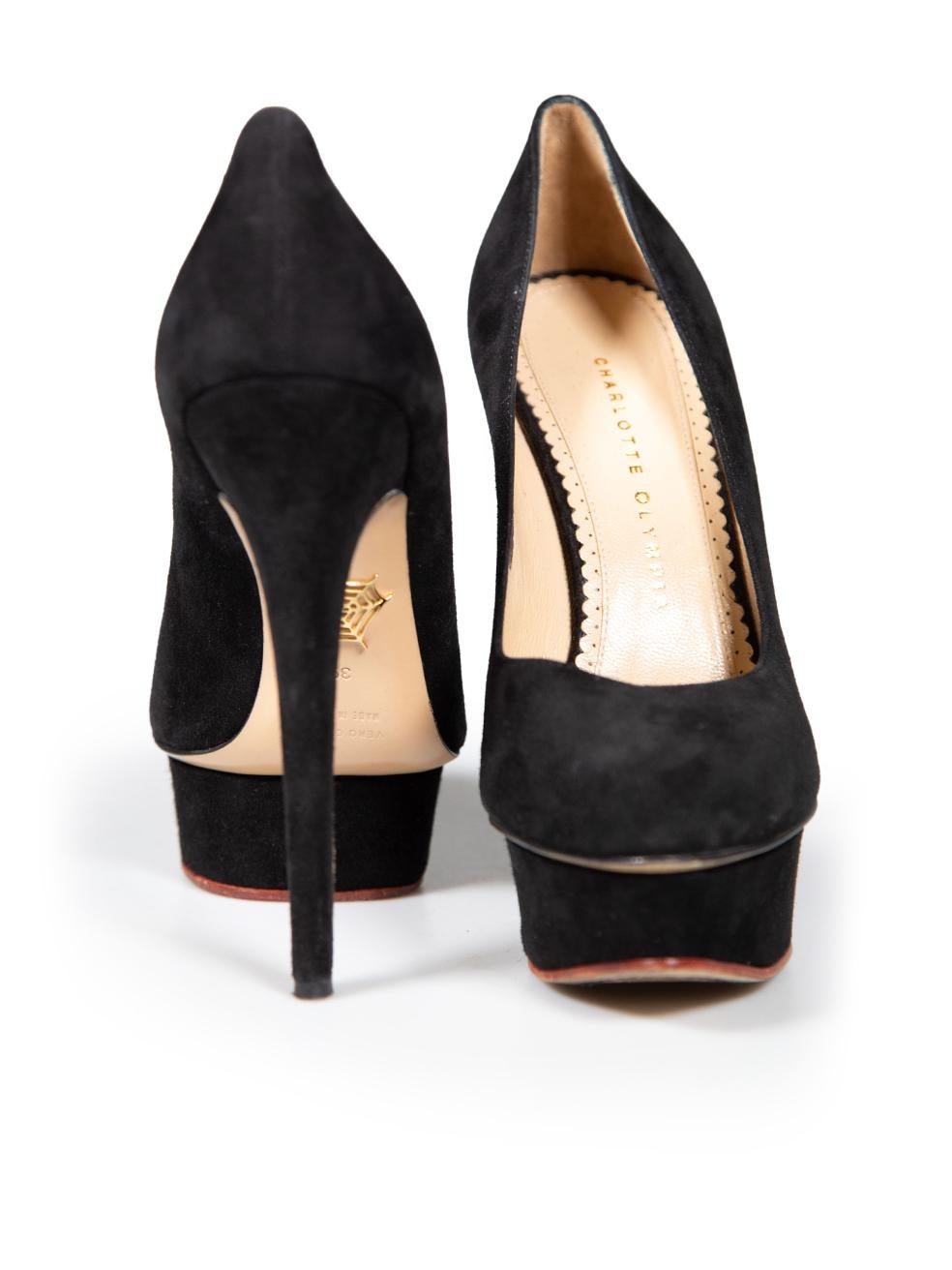 Charlotte Olympia Black Suede Dolly 145 Heels Size IT 39 In Good Condition For Sale In London, GB