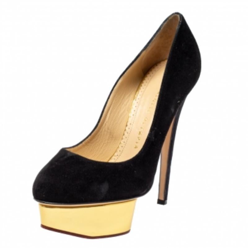 Noir Charlotte Olympia - Escarpins à plateforme Dolly en daim noir - Taille 37 en vente