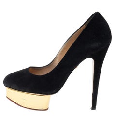 Charlotte Olympia Black Suede Dolly Platform Pumps Size 37.5