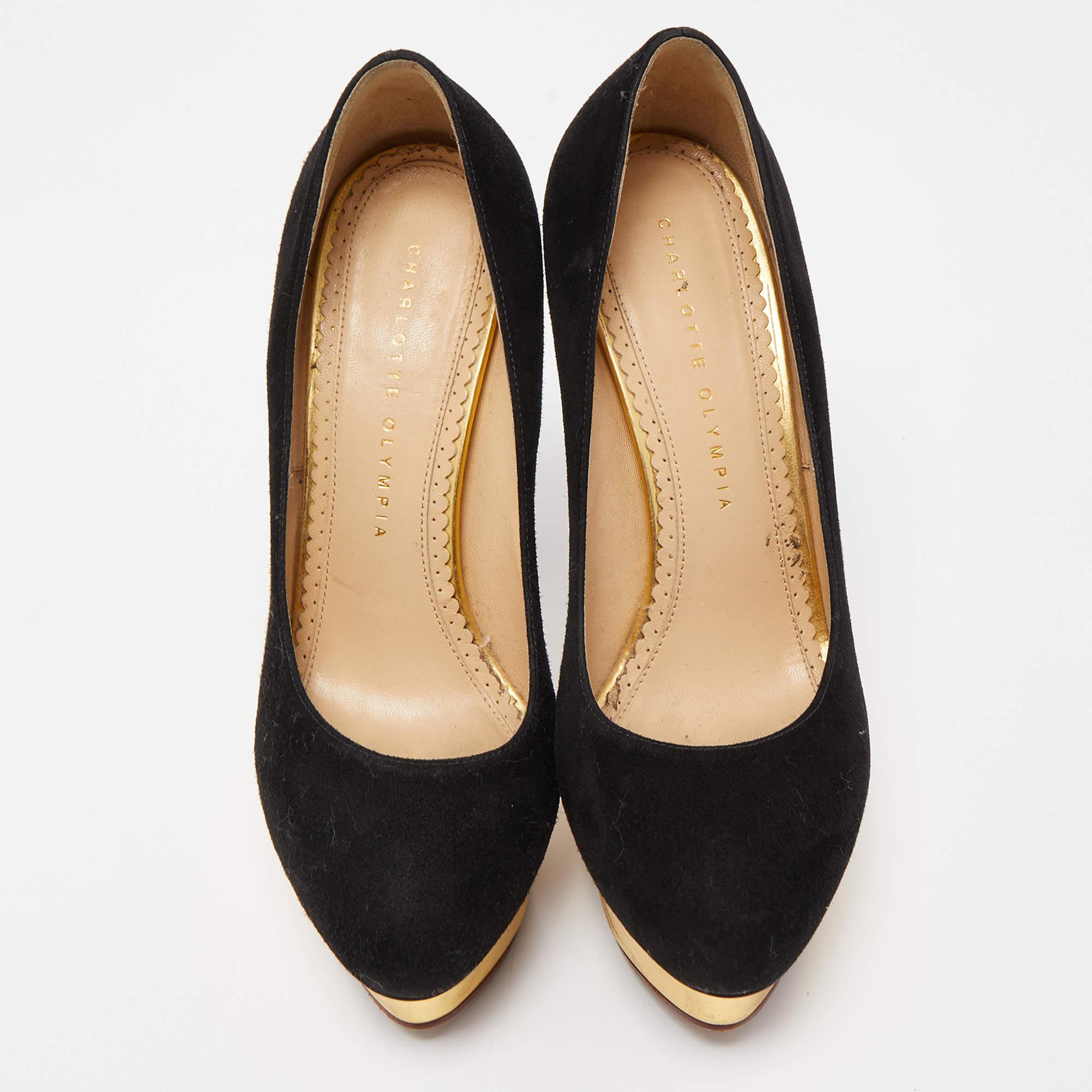 Noir Charlotte Olympia - Escarpins à plateforme Dolly en daim noir - Taille 37.5 en vente