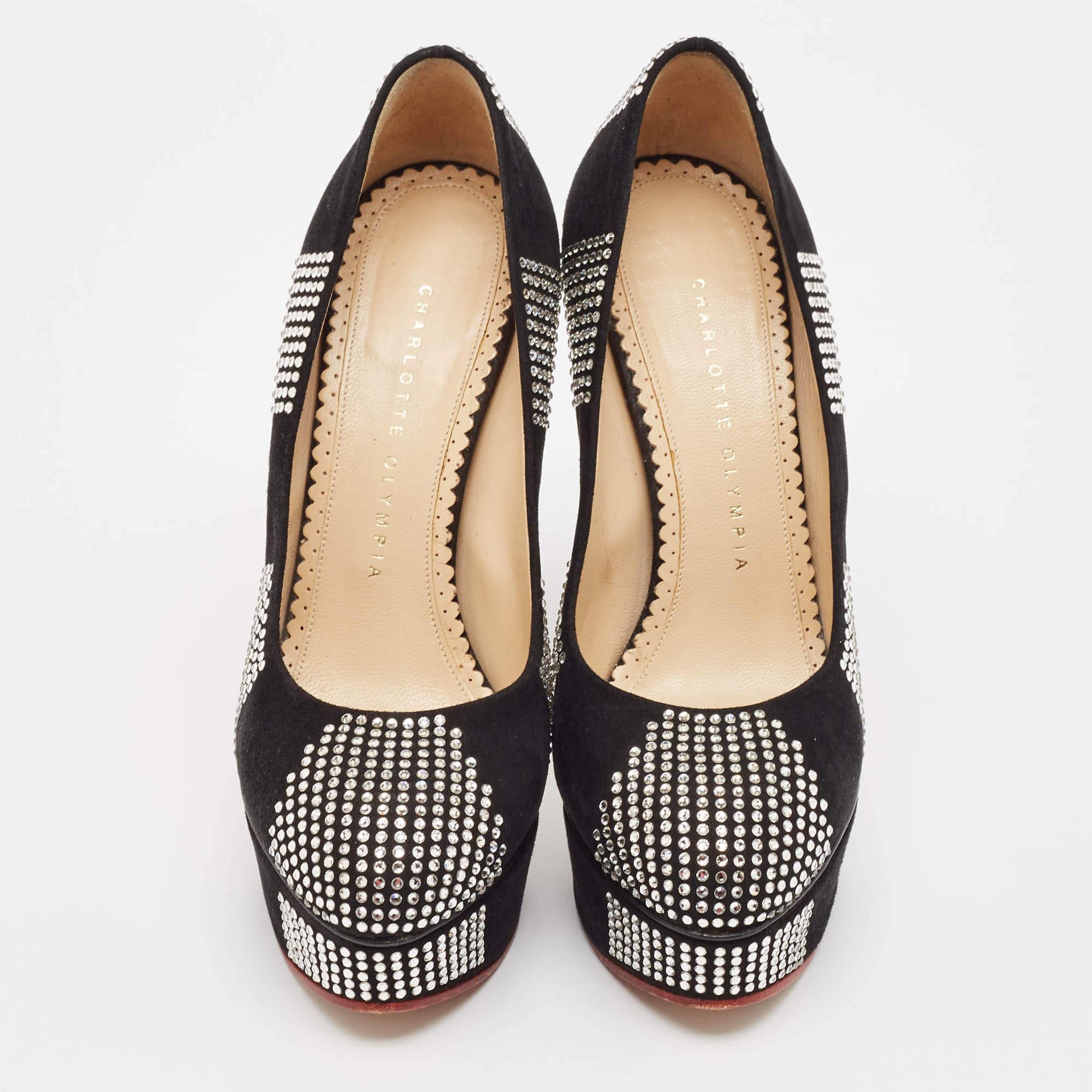 Noir Charlotte Olympia - Escarpins à plateforme Dolly en daim noir - Taille 37.5 en vente