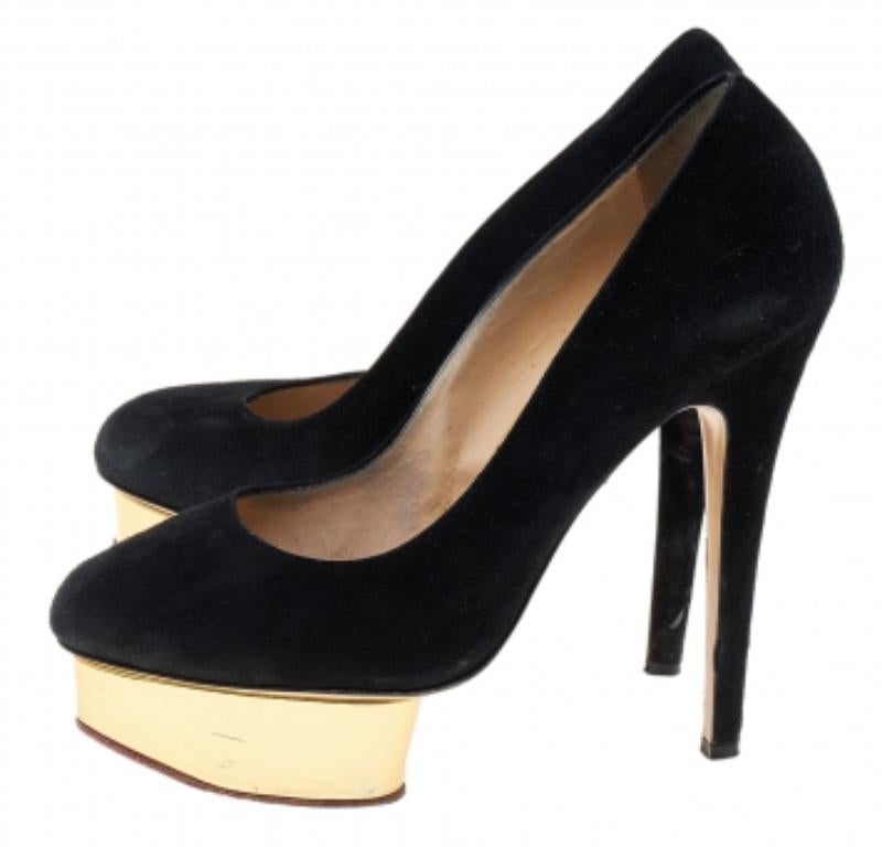 Noir Charlotte Olympia - Escarpins à plateforme Dolly en daim noir - Taille 37.5 en vente