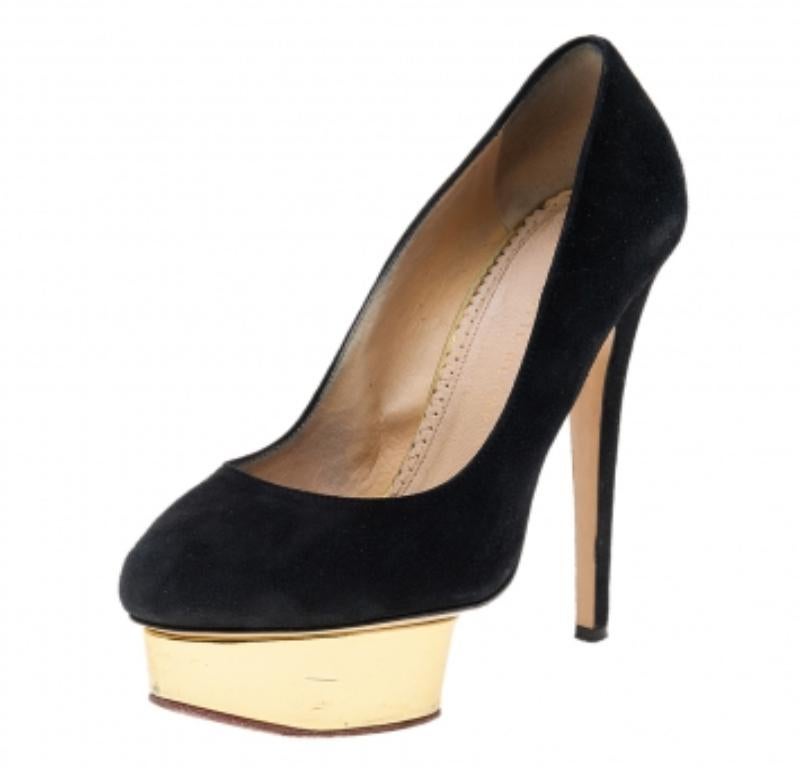 Charlotte Olympia - Escarpins à plateforme Dolly en daim noir - Taille 37.5 en vente 1
