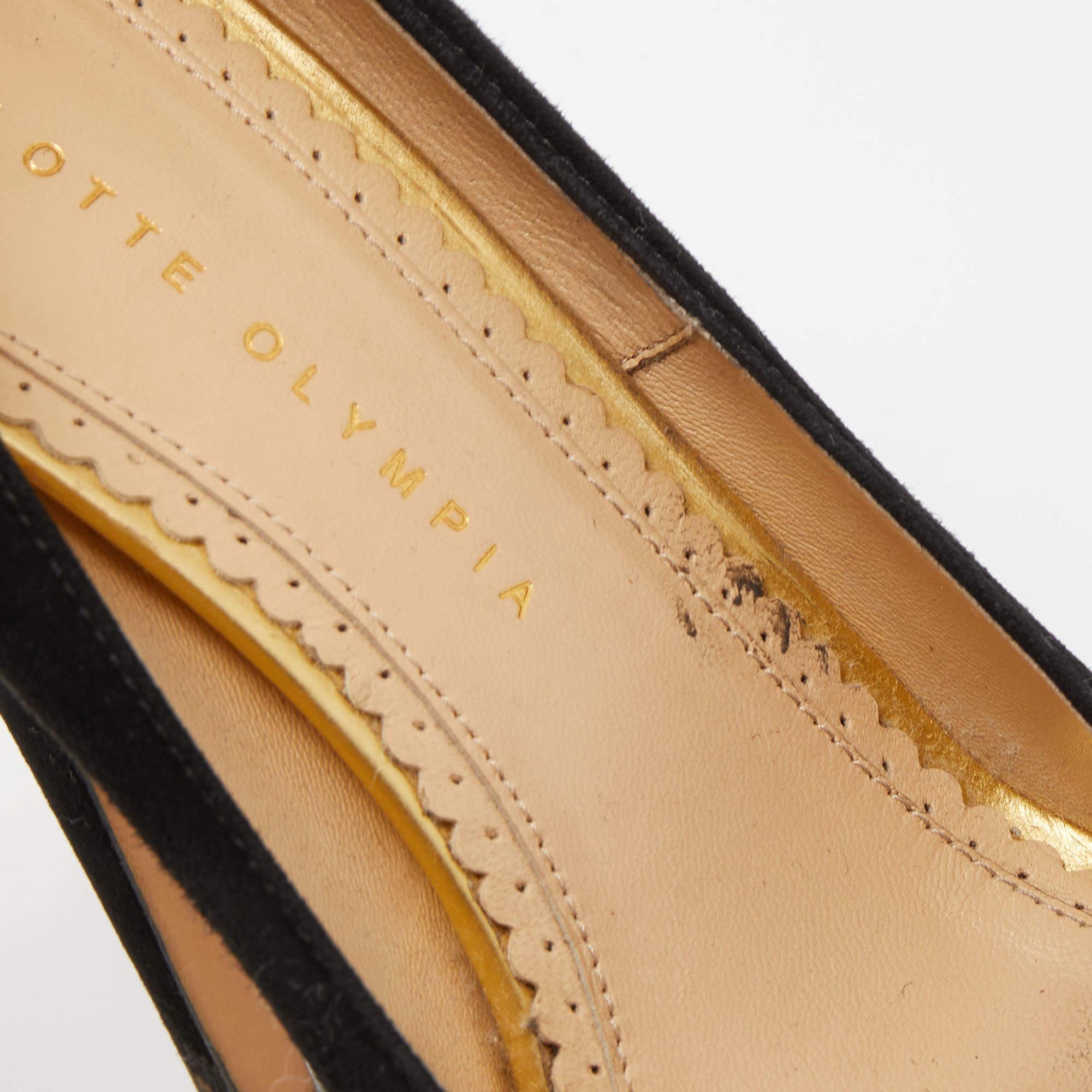 Charlotte Olympia - Escarpins à plateforme Dolly en daim noir - Taille 37.5 en vente 2