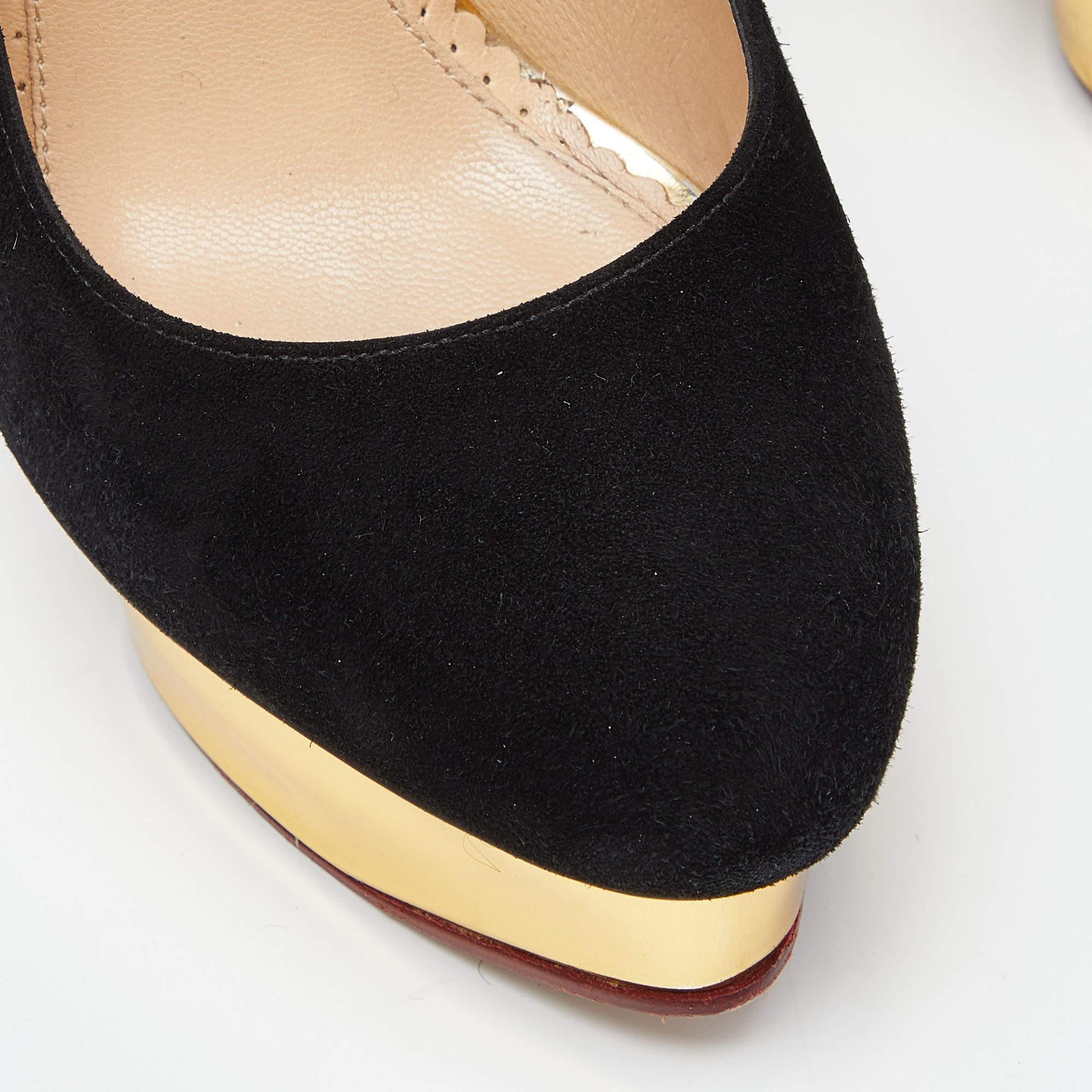 Charlotte Olympia Black Suede Dolly Platform Pumps Size 37.5 For Sale 3