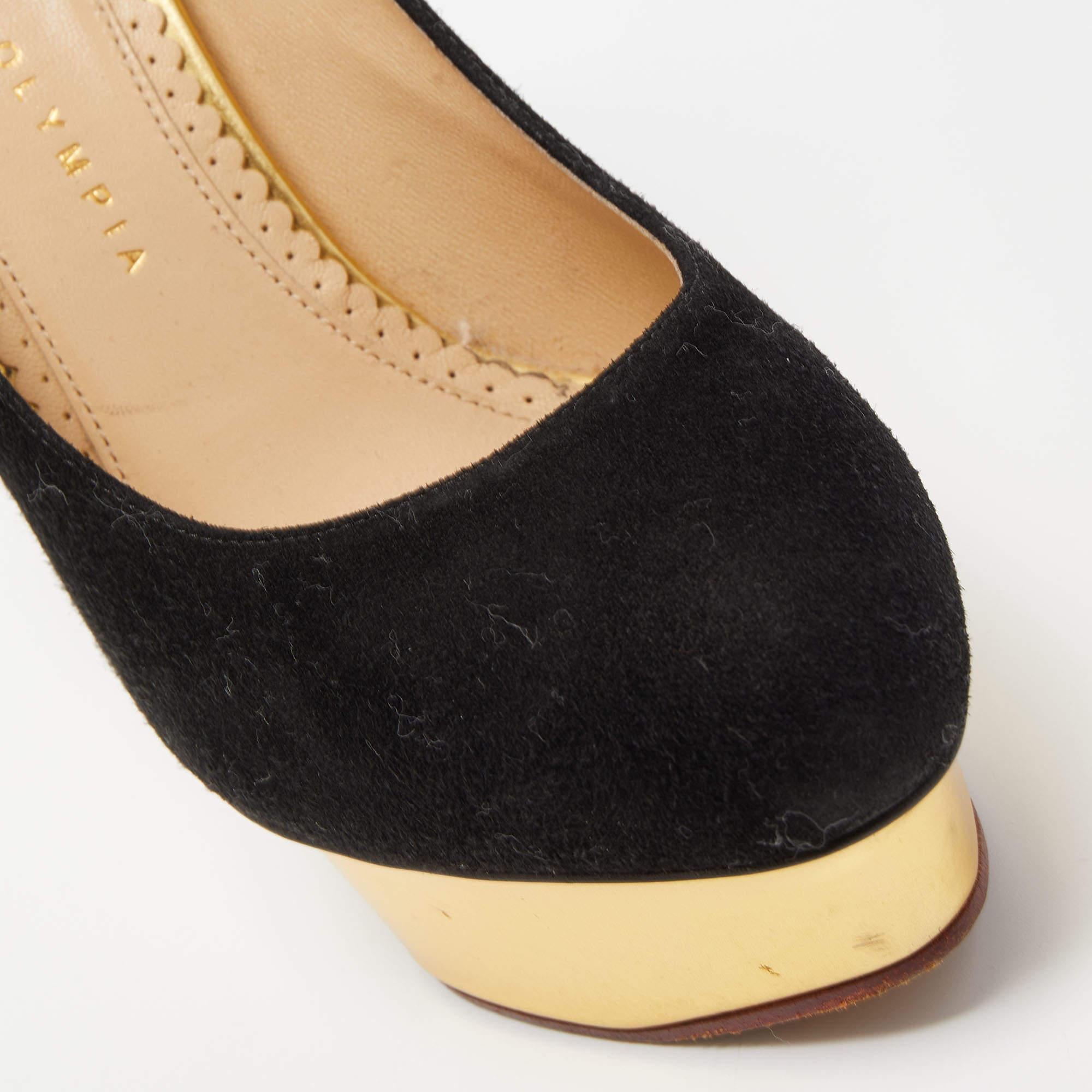 Charlotte Olympia - Escarpins à plateforme Dolly en daim noir - Taille 37.5 en vente 3