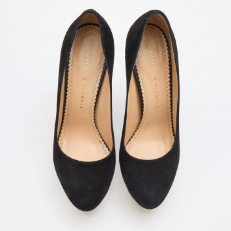 Charlotte Olympia Black Suede Dolly Platform Pumps Size 38 2