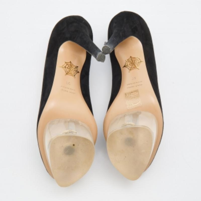 Charlotte Olympia Black Suede Dolly Platform Pumps Size 38 3