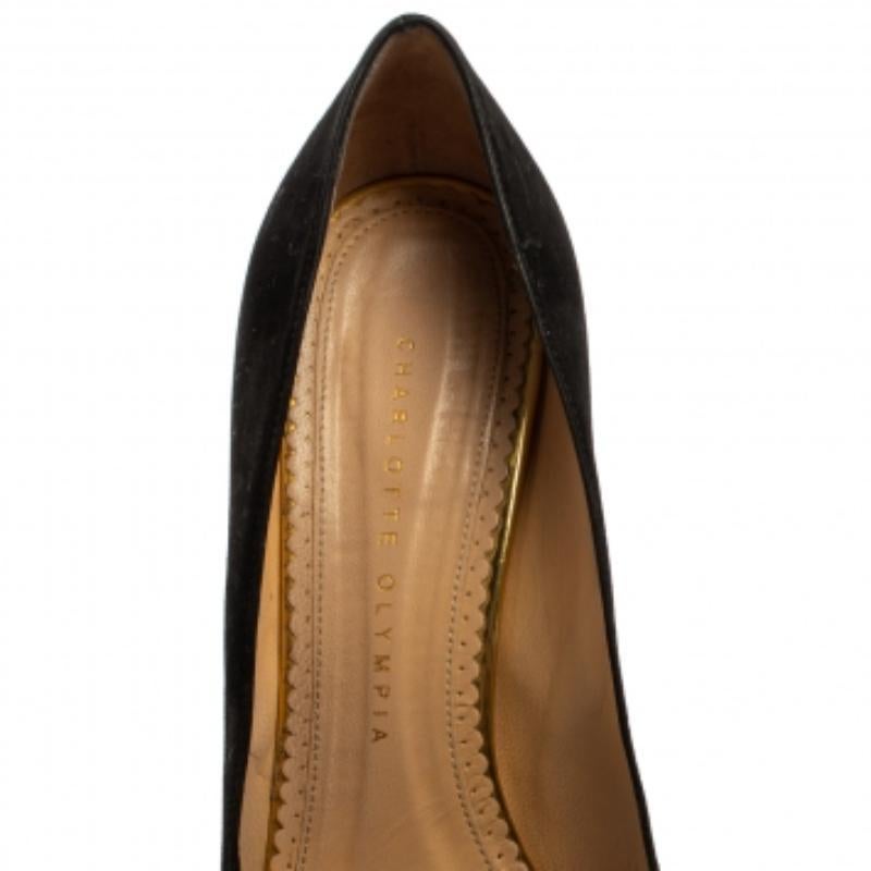 Charlotte Olympia Black Suede Dolly Platform Pumps Size 38.5 For Sale 1