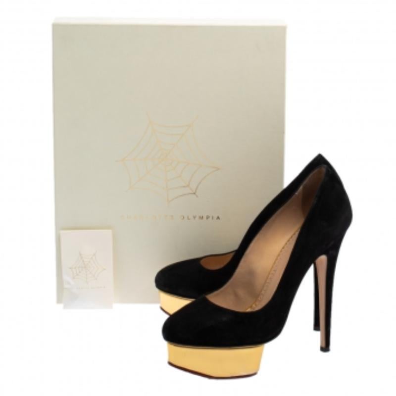 Charlotte Olympia Black Suede Dolly Platform Pumps Size 38.5 For Sale 2