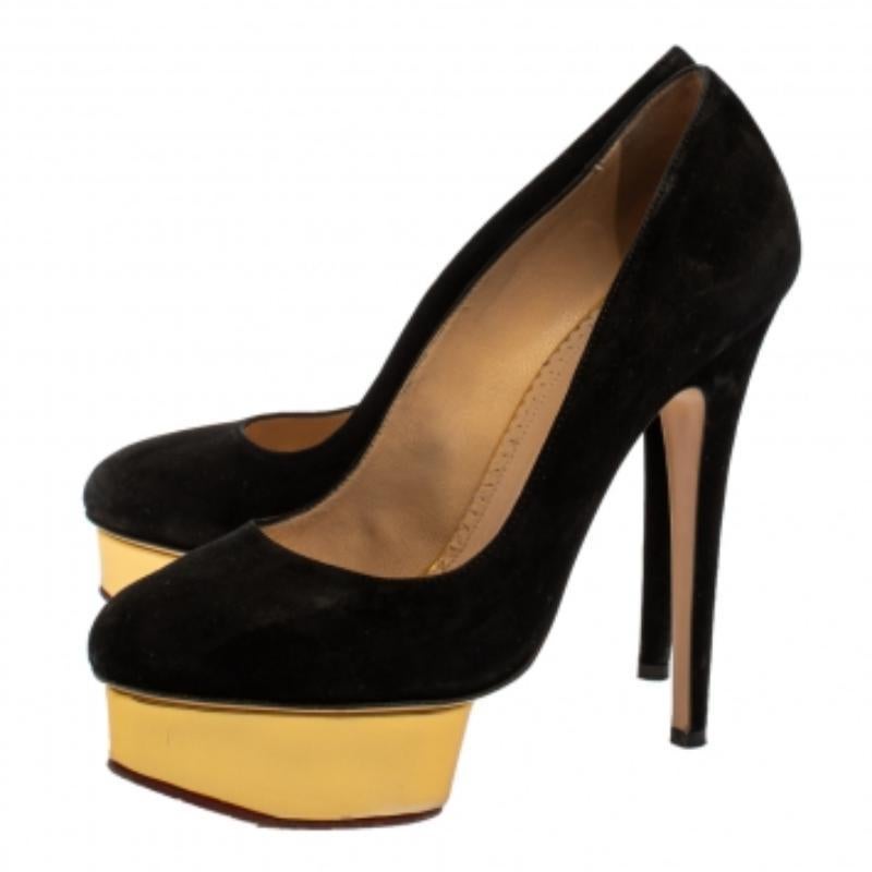 Charlotte Olympia Black Suede Dolly Platform Pumps Size 38.5 For Sale 3