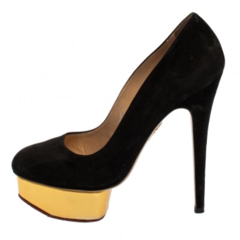 Charlotte Olympia Black Suede Dolly Platform Pumps Size 38.5 For Sale 4